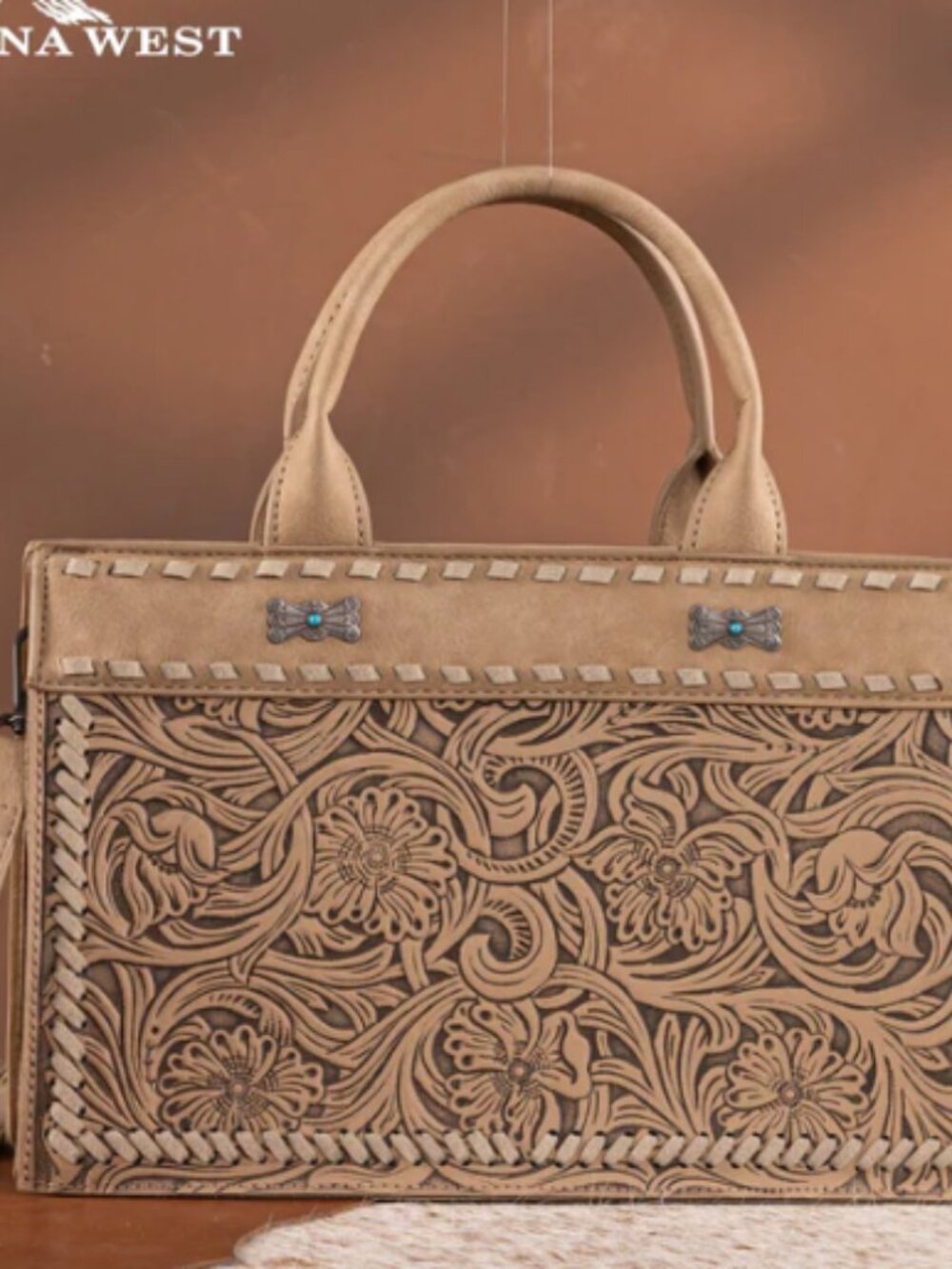 Tooled Tote Crossbody Bag, Montana West - Tan NWT